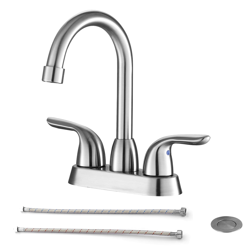 2 Handle Bathroom Sink Faucet with Pop-up Drain and Water Hoses