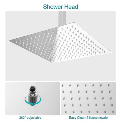 16 Inch Rainfall Square Shower System with Handheld Shower Ceiling Mounted (Valve Included)