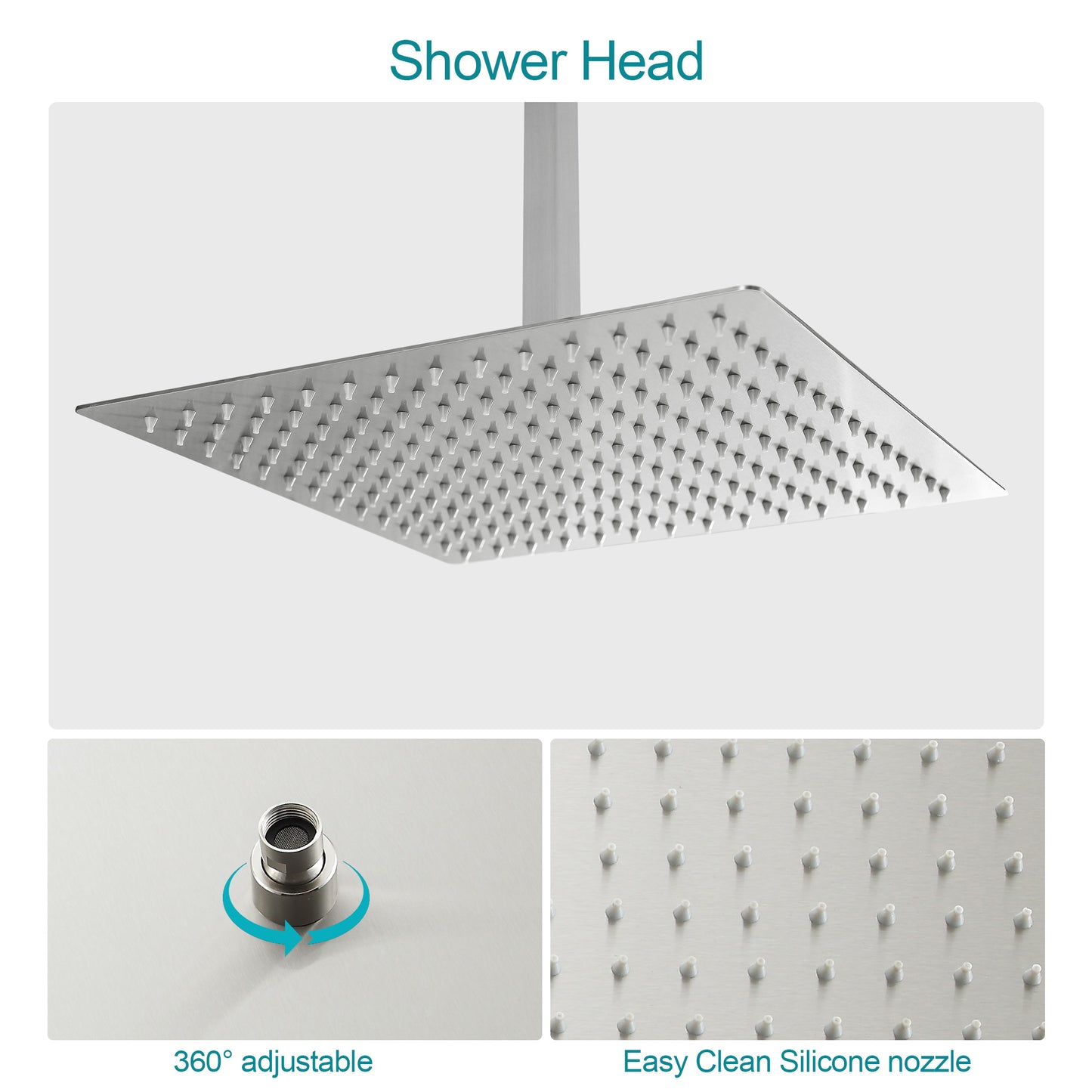 12 Inch Rainfall Square Shower System Ceiling Mounted in Brushed Nickel/Chrome(Valve Included)