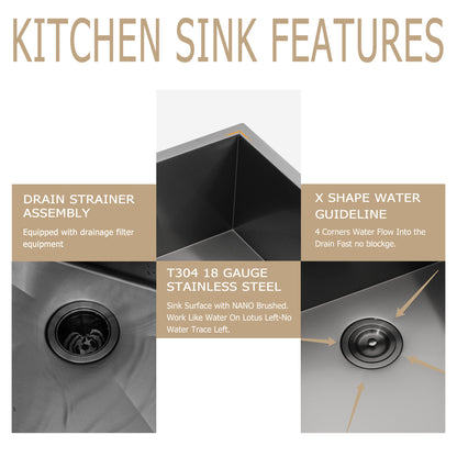 30'' W x 18'' D Undermount Kitchen Sink Gunmetal Black Single Bowl with Right Angle