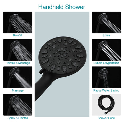 5 Inch Rainfall Round Shower System with Handheld Shower 7 Spray Multi Function Dual Shower Head