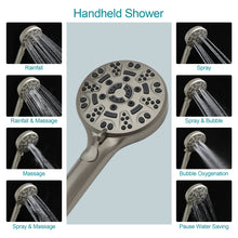 Load image into Gallery viewer, 5 Inch Rainfall Round Shower System 8 Spray Multi Function Dual Shower Head
