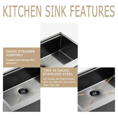 30" W x 22" D Farmhouse Kitchen Sink Single Bowl Stainless Steel in Gunmetal Black Apron Front