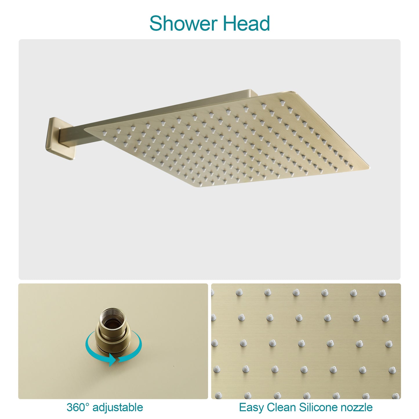 10 Inch Rainfall Square Shower System with Handheld Wall Mounted in Gold Brushed (Valve Included)