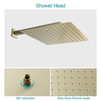 10 Inch Rainfall Square Shower System with Handheld Wall Mounted in Gold Brushed (Valve Included)