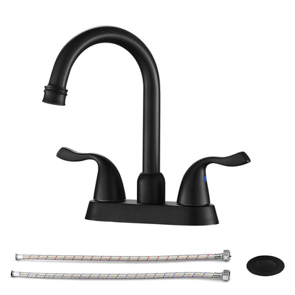 Two Handle Bathroom Sink Faucet with Pop-up Drain and Faucet Supply Lines