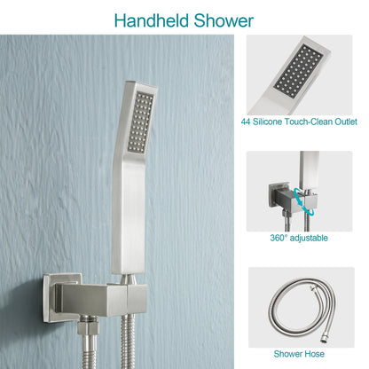 10 Inch Rainfall Square Shower System with Handheld Shower Ceiling Mounted in Brushed Nickel (Valve Included)