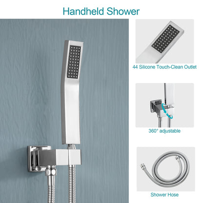 12 Inch Rainfall Square Shower System Ceiling Mounted in Brushed Nickel/Chrome(Valve Included)