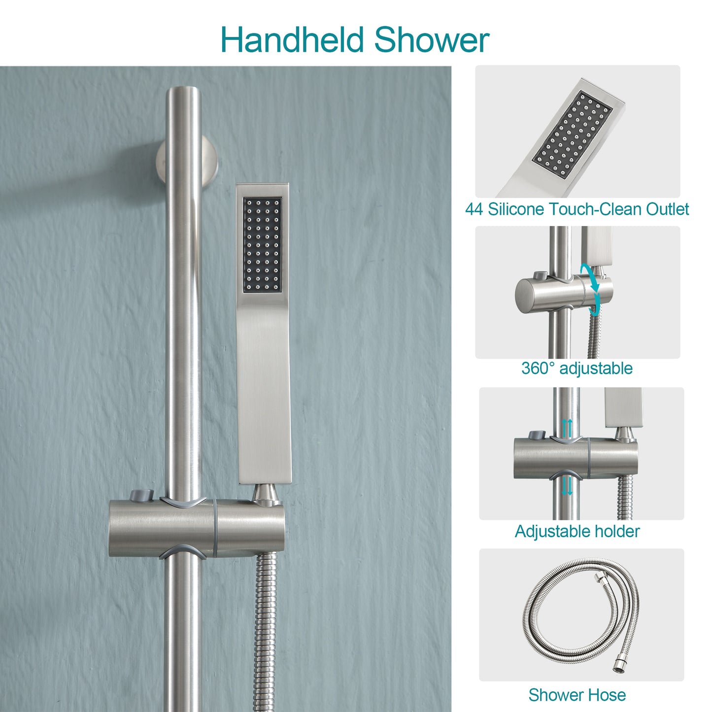 12 Inch Rainfall Square Shower System with Sliding Bar Wall Mounted(Valve Included)