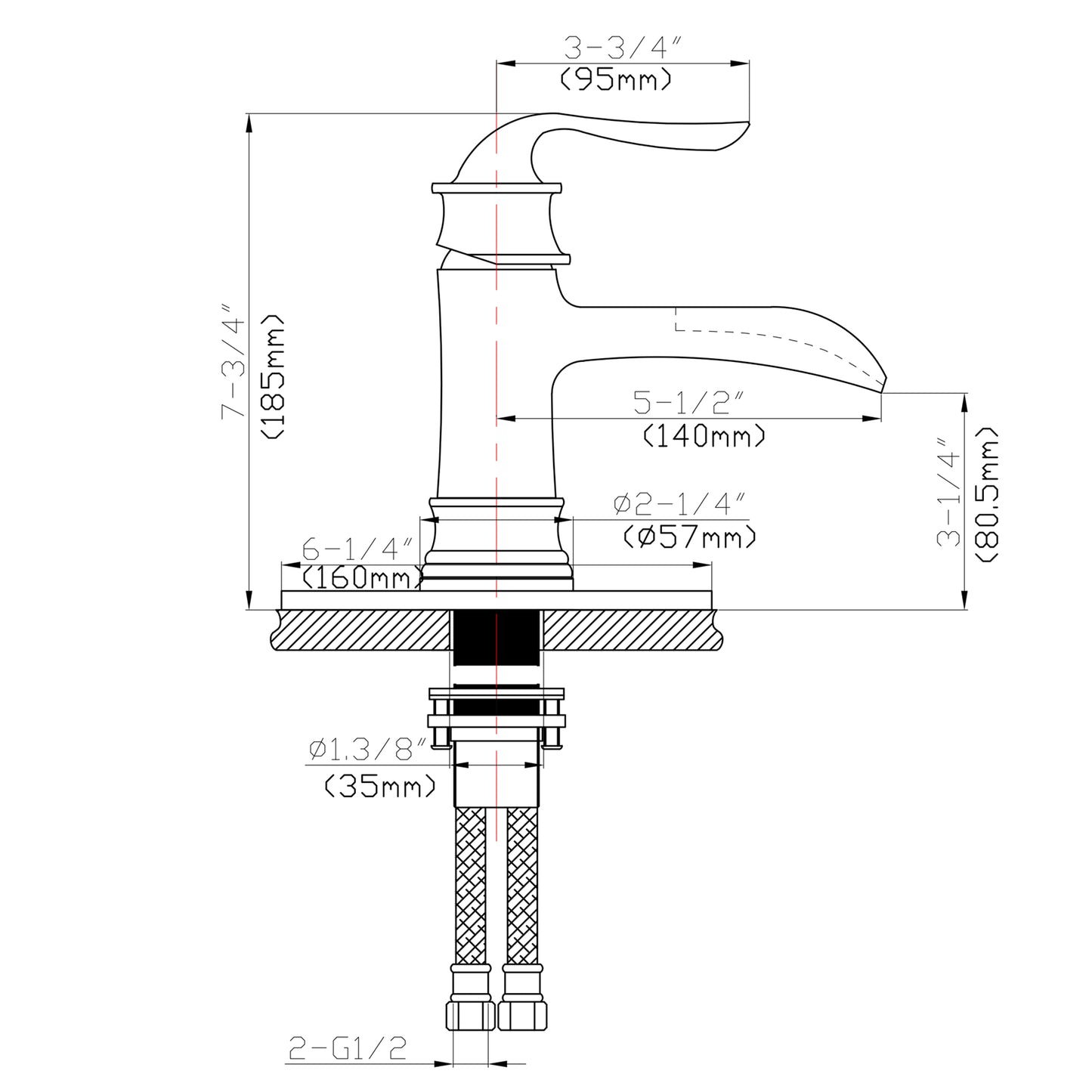 Single Handle Bathroom Sink Faucet Deck Mount Solid Brass