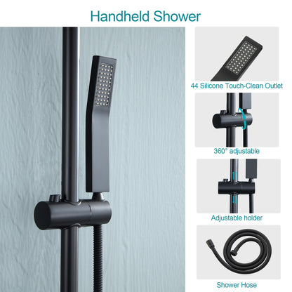 10 Inch Rainfall Square Shower System with Handheld Shower Sliding Bar Wall Mounted