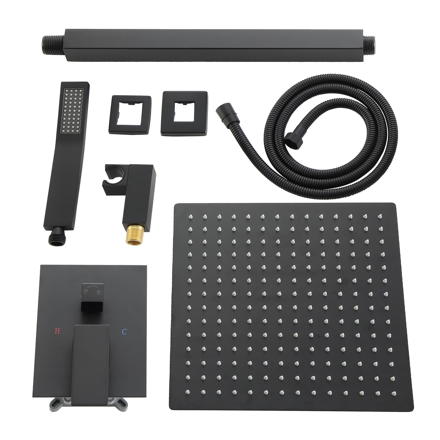 10 Inch Rainfall Square Shower System with Handheld Shower Ceiling Mounted in Matte Black (Valve Included)