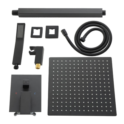 10 Inch Rainfall Square Shower System with Handheld Shower Ceiling Mounted in Matte Black (Valve Included)