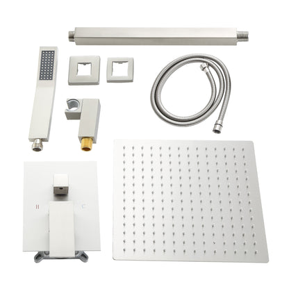 12 Inch Rainfall Square Shower System Ceiling Mounted in Brushed Nickel/Chrome(Valve Included)