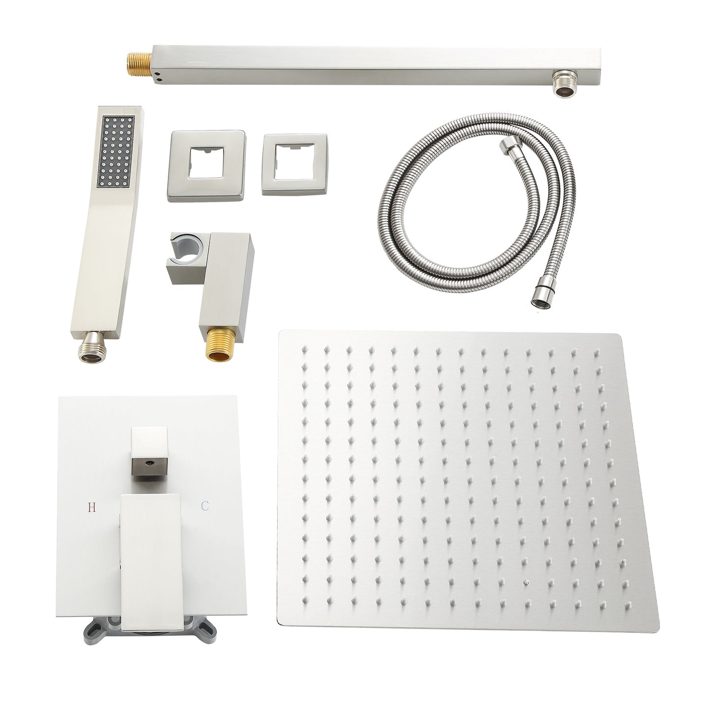 12 Inch Rainfall Square Shower System Wall Mounted with Handheld Shower (Valve Included)