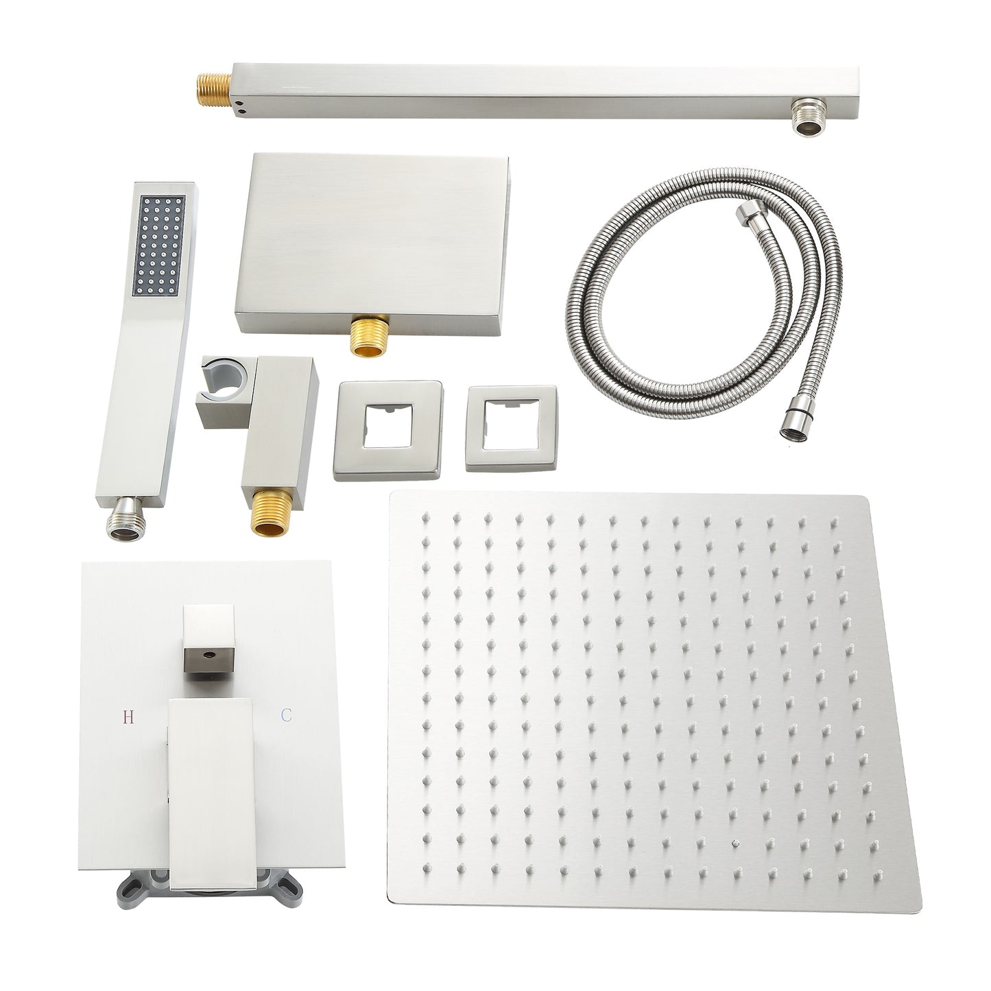 12 Inch Rainfall Square Shower System with Handheld Shower and Linear Faucet Wall Mounted(Valve Included)