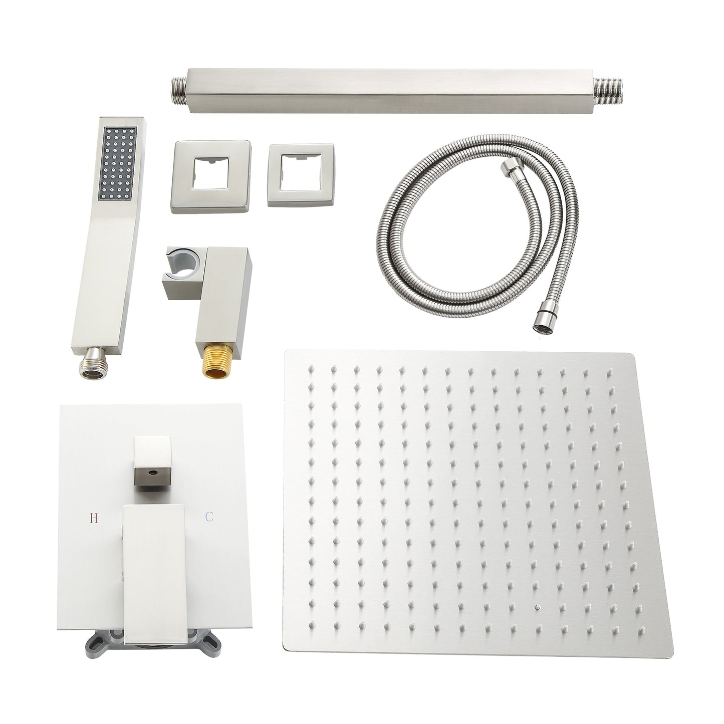 10 Inch Rainfall Square Shower System with Handheld Shower Ceiling Mounted in Brushed Nickel (Valve Included)