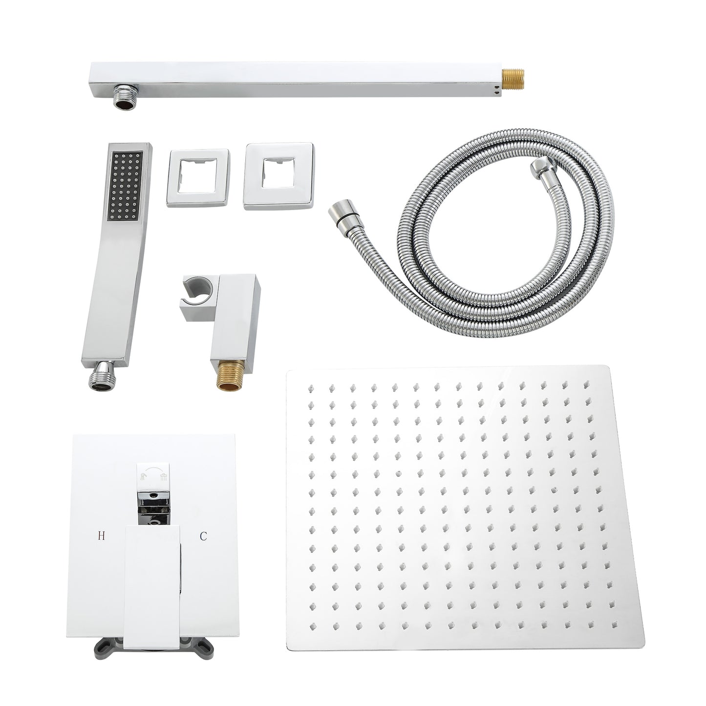 12 Inch Rainfall Square Shower System Wall Mounted with Handheld Shower (Valve Included)