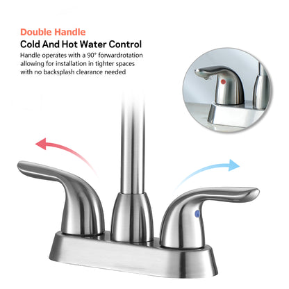 2 Handle Bathroom Sink Faucet with Pop-up Drain and Water Hoses