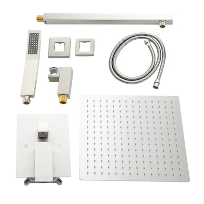 10 Inch Rainfall Square Shower System with Handheld Wall Mounted in Brushed Nickel (Valve Included)