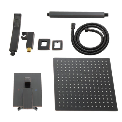 16 Inch Rainfall Square Shower System with Handheld Shower Ceiling Mounted in Oil Rubbed Bronze (Valve Included)