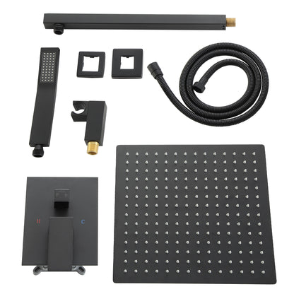 12 Inch Rainfall Square Shower System Wall Mounted with Handheld Shower (Valve Included)