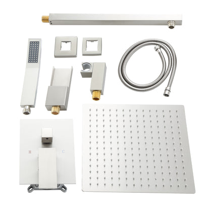 12 Inch Rainfall Square Shower System with Waterfall Faucet Wall Mounted (Valve Included)