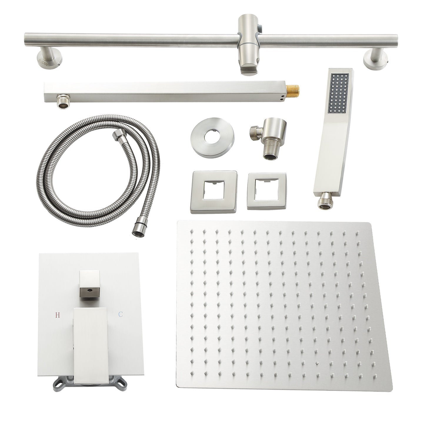 12 Inch Rainfall Square Shower System with Sliding Bar Wall Mounted(Valve Included)