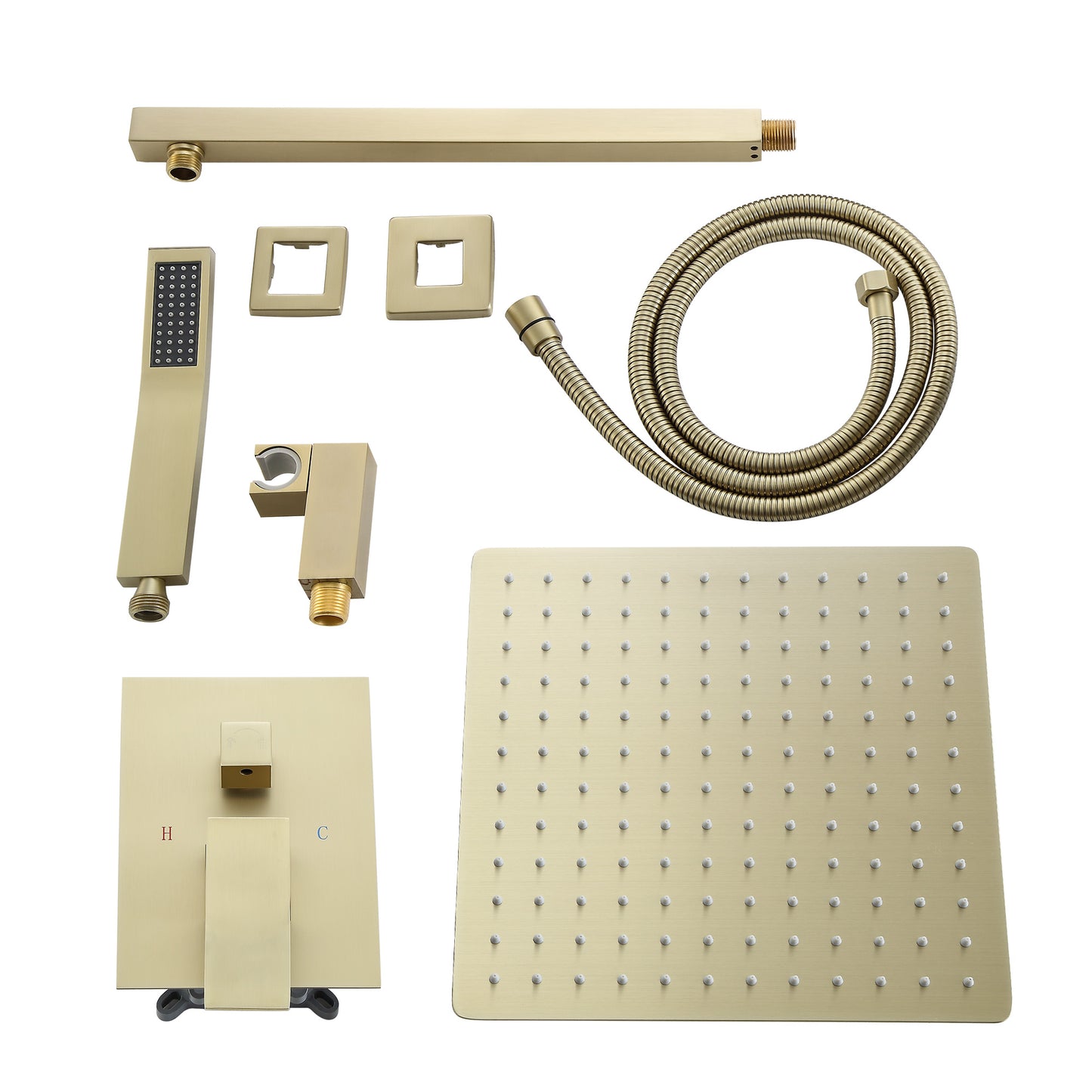 10 Inch Rainfall Square Shower System with Handheld Wall Mounted in Gold Brushed (Valve Included)