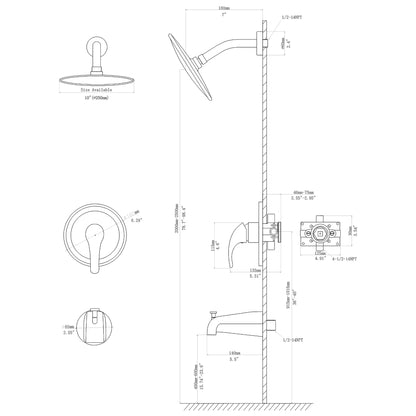 10 Inch Rainfall Round Shower System Wall Mounted in Brushed Nickel (Valve Included)