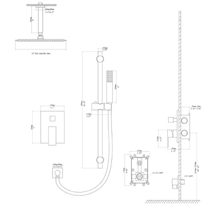 16 Inch Rainfall Square Shower System with Handheld Shower Ceiling Mounted (Valve Included)