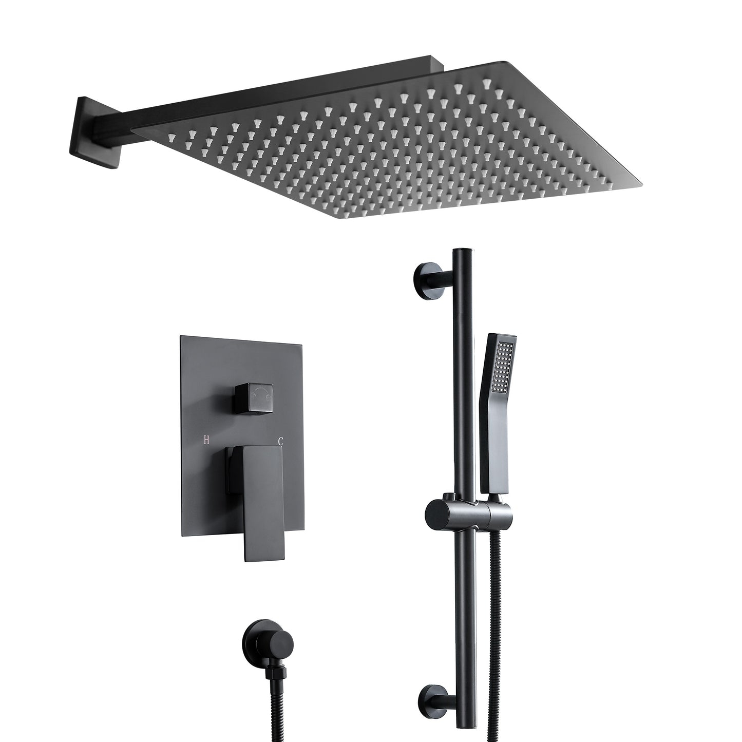 12 Inch Rainfall Square Shower System with Sliding Bar Wall Mounted(Valve Included)