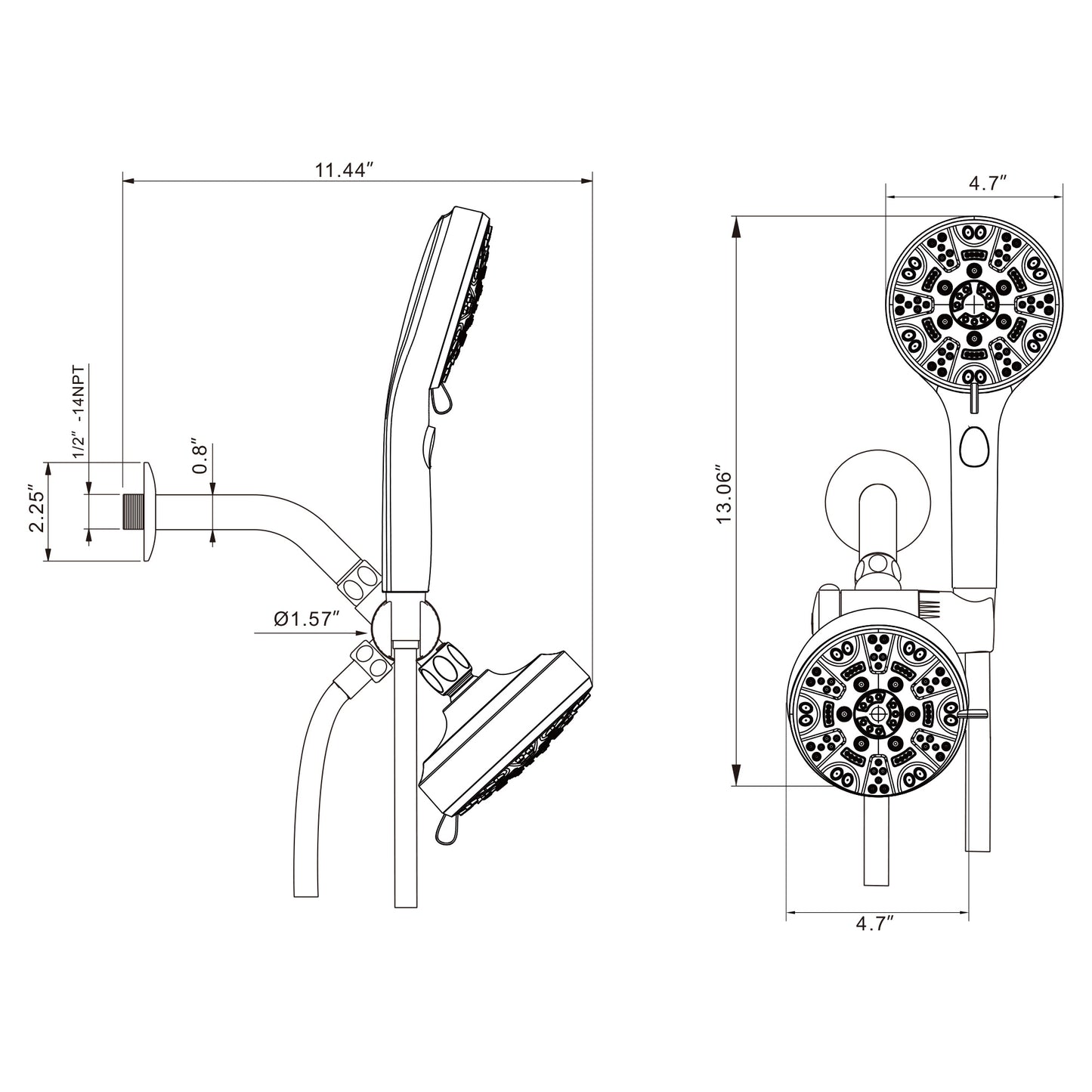 5 Inch Rainfall Round Shower System 8 Spray Multi Function Dual Shower Head