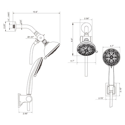 5 Inch Rainfall Round Shower System 7 Spray Multi Function Dual Shower Head