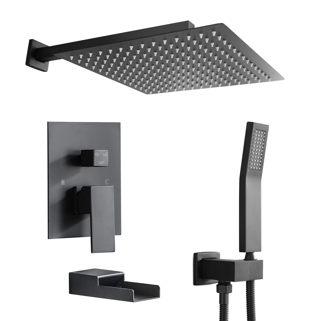 10 Inch Rainfall Square Shower System with Waterfall Faucet Wall Mounted (Valve Included)