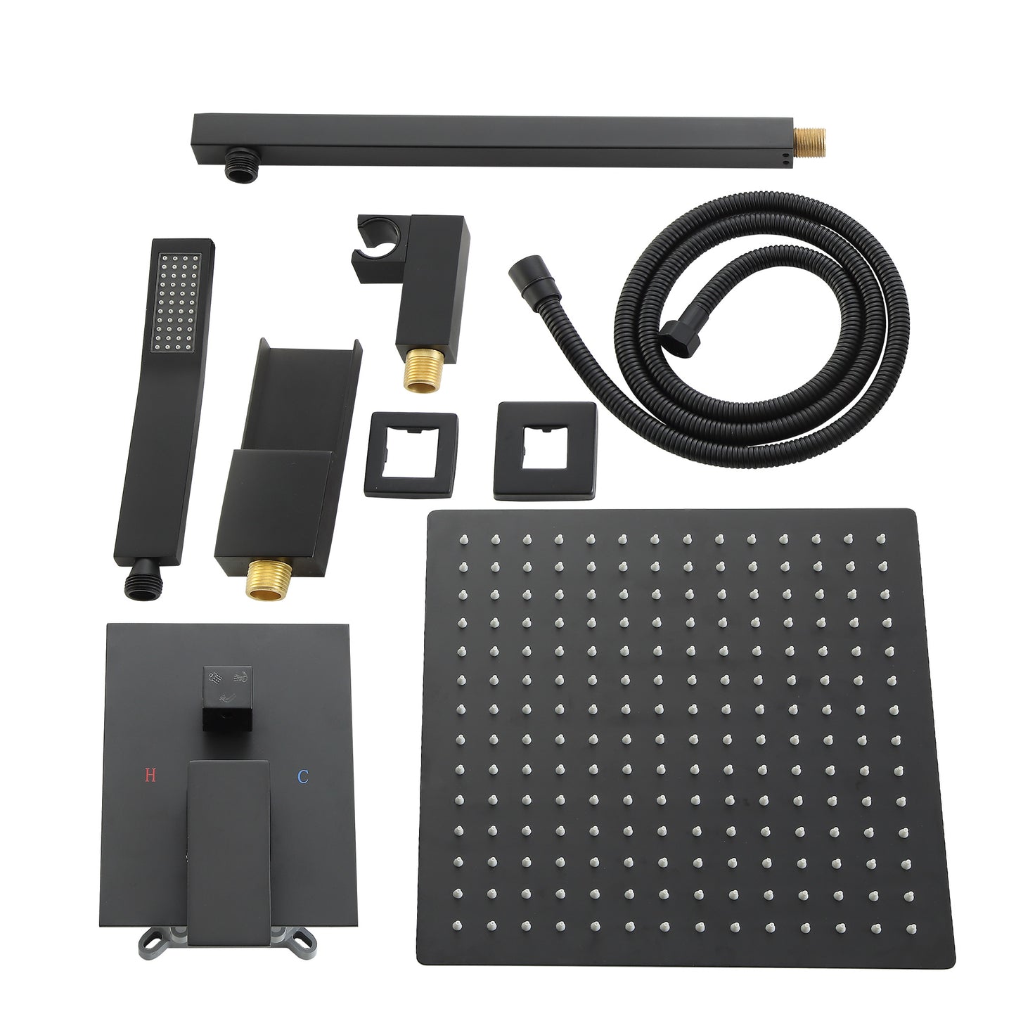 10 Inch Rainfall Square Shower System with Waterfall Faucet Wall Mounted (Valve Included)