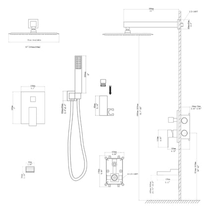 10 Inch Rainfall Square Shower System with Waterfall Faucet Wall Mounted (Valve Included)