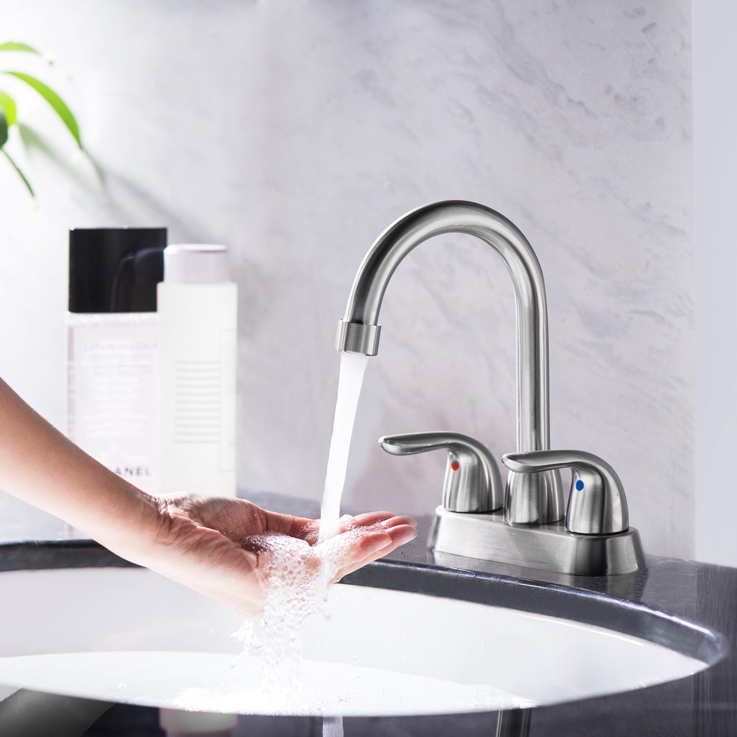 2 Handle Bathroom Sink Faucet with Pop-up Drain and Water Hoses