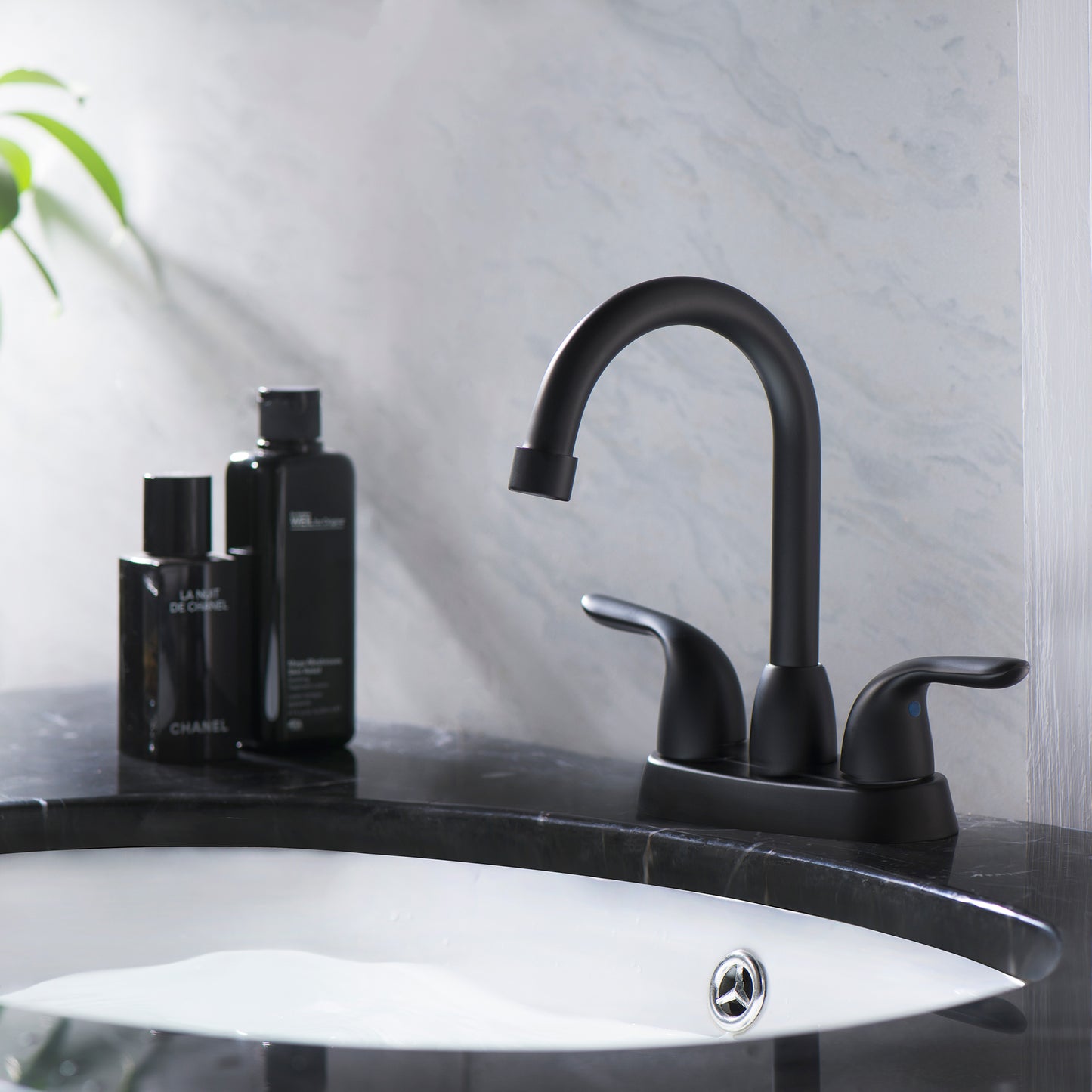 2 Handle Bathroom Sink Faucet with Pop-up Drain and Water Hoses