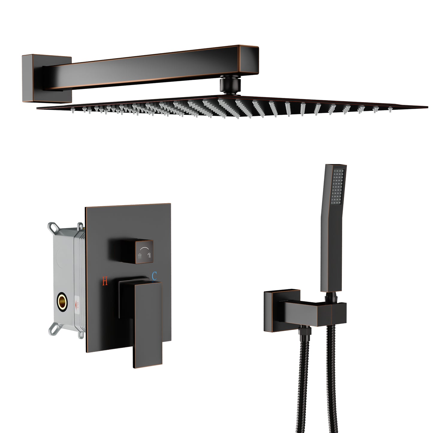 10 Inch Rainfall Square Shower System Wall Mounted in Oil Rubbed Bronze (Valve Included)