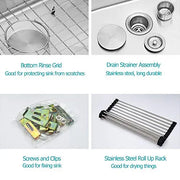 26'' W x 18'' D Undermount Kitchen Sink 16 Gauge Stainless Steel Deep Single Bowl with Sink Grid Kichae USA