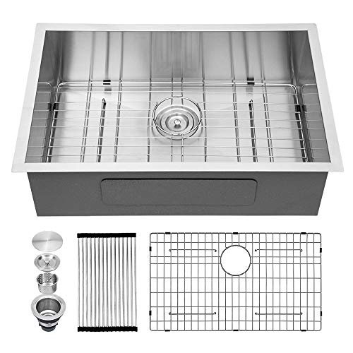 26" W x 18" D Undermount Kitchen Sink 18 Gauge Stainless Steel Deep Single Bowl with Sink Grid