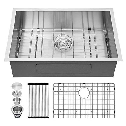 26" W x 18" D Undermount Kitchen Sink 18 Gauge Stainless Steel Deep Single Bowl with Sink Grid