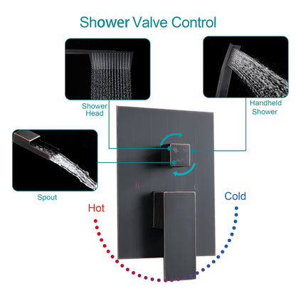 10 Inch Rainfall Square Shower System with Waterfall Faucet Wall Mounted (Valve Included)