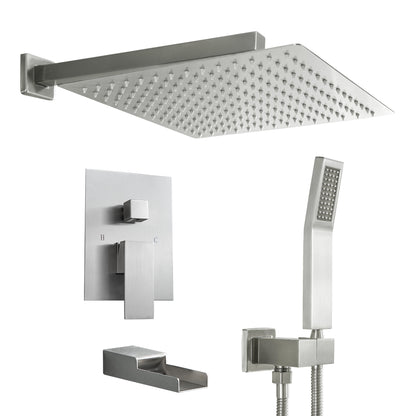 10 Inch Rainfall Square Shower System with Waterfall Faucet Wall Mounted (Valve Included)