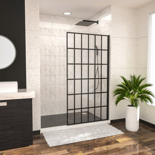 34" W X 72" H Single Panel Frameless Fixed Shower Door And Enclosure Matte Black Lordear