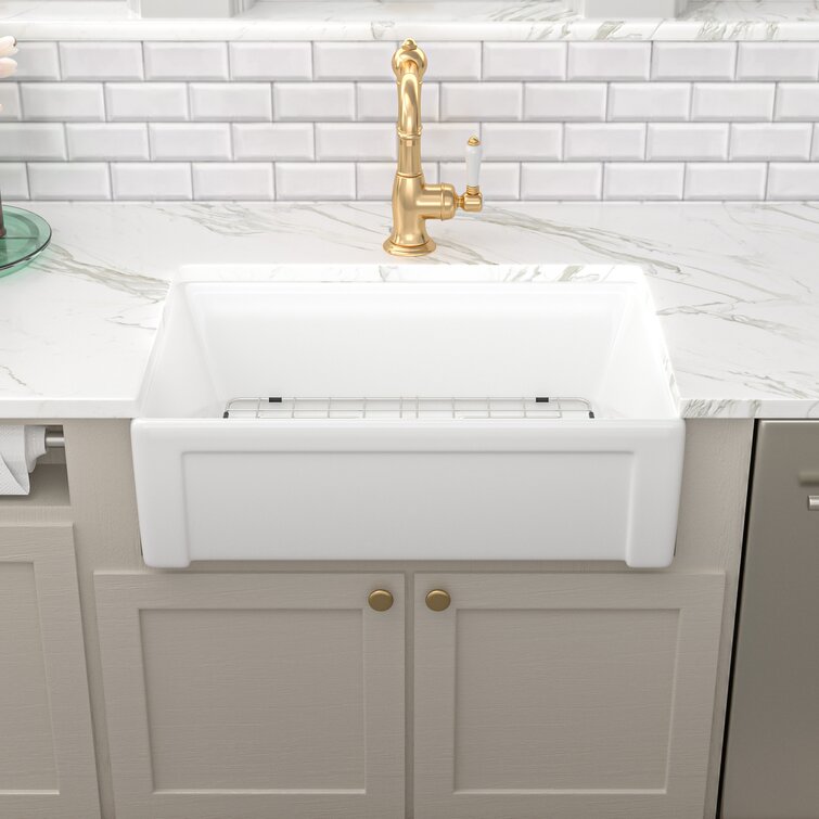 30" L x 20" W Farmhouse Kitchen & Utility Sink White Porcelain with Accessories Lordear